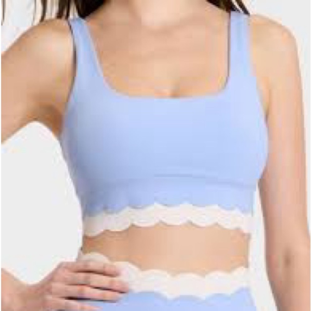 JOYLAB Women's Knit Scallop Cropped Support Top Periwinkle Blue/Cream All Sizes - Picture 2 of 16